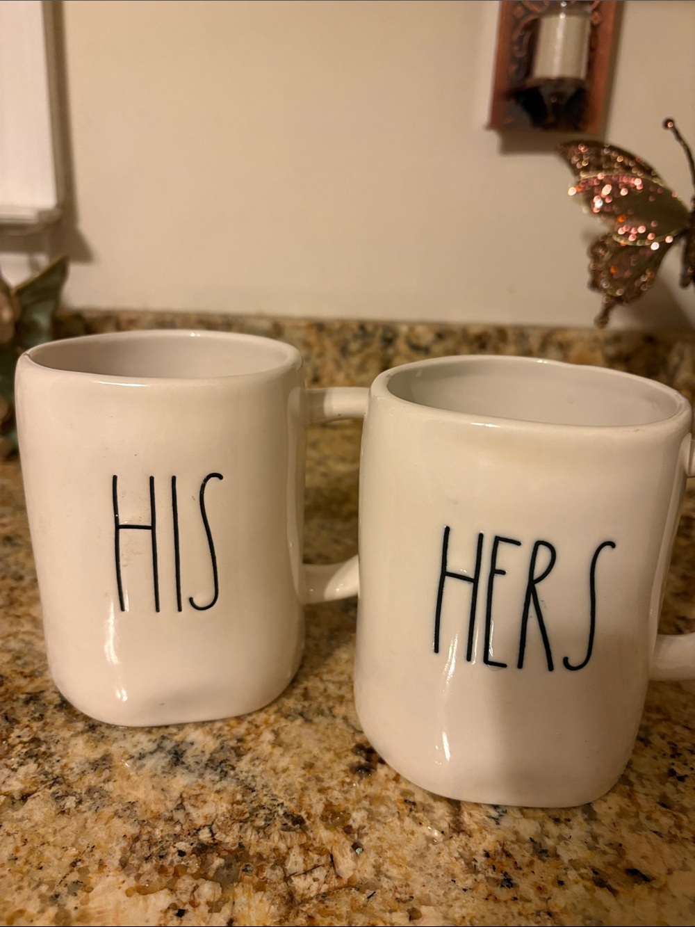 Rae Dunn Cream 'His' and 'Hers' Ceramic Mugs with Black Lettering